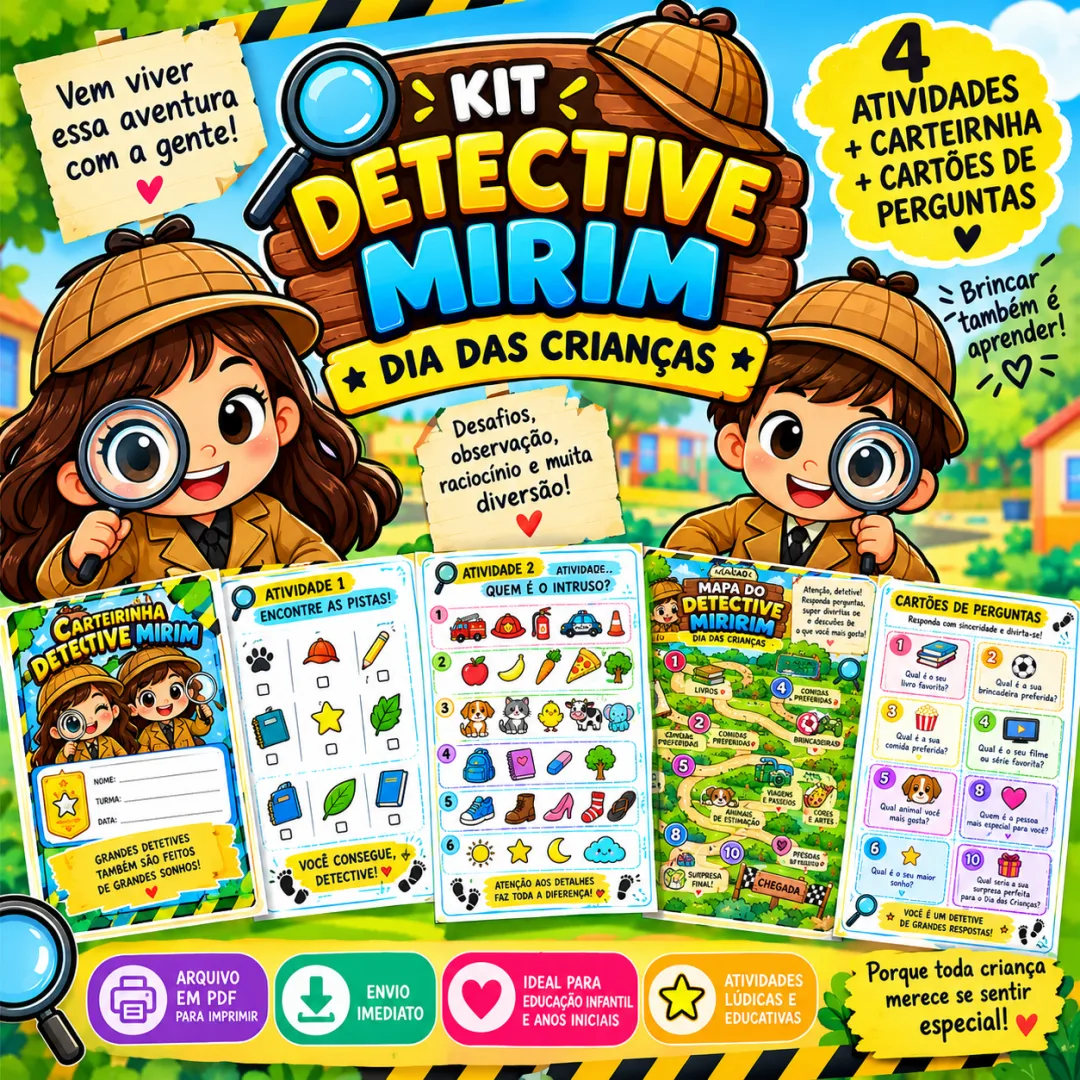 Kit Detetive Mirim – Dia das Crianças Jogos e Atividades em PDF
