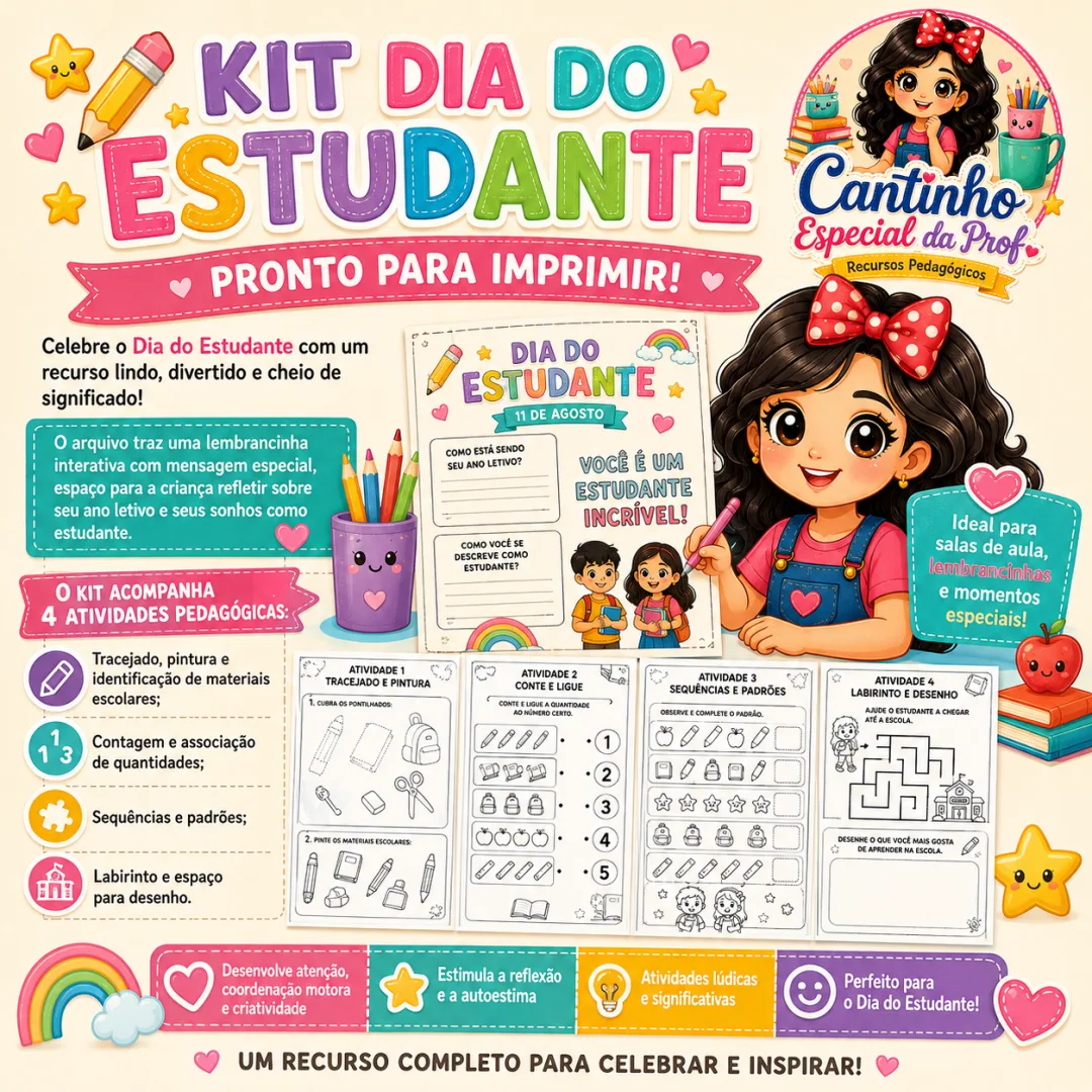 🎒 KIT DIA DO ESTUDANTE — PRONTO PARA IMPRIMIR! ✏️📚