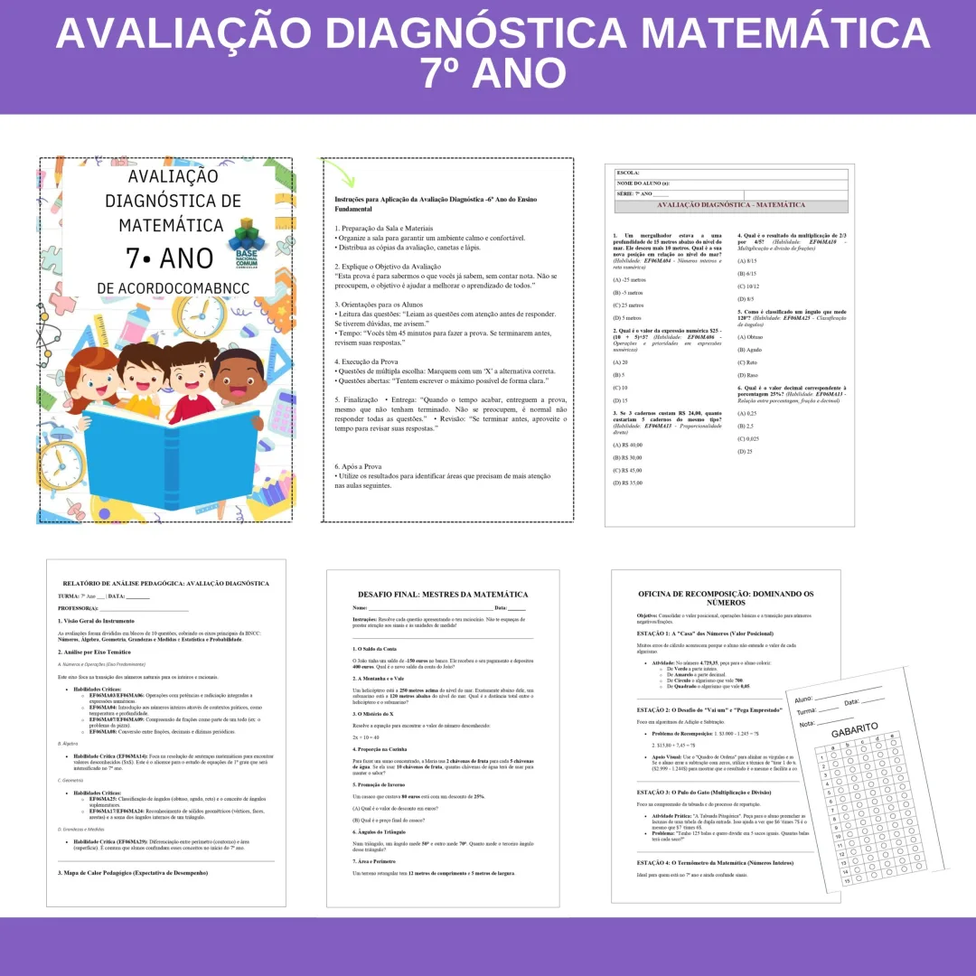 KIT ESTRATÉGICO DE MATEMÁTICA: AVALIAÇÃO DIAGNÓSTICA + RECOMPOSIÇÃO (7º ANO)