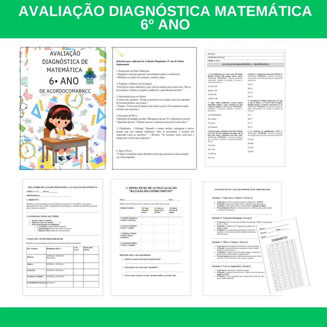 KIT ESTRATÉGICO DE MATEMÁTICA: AVALIAÇÃO DIAGNÓSTICA + RECOMPOSIÇÃO (6º ANO)