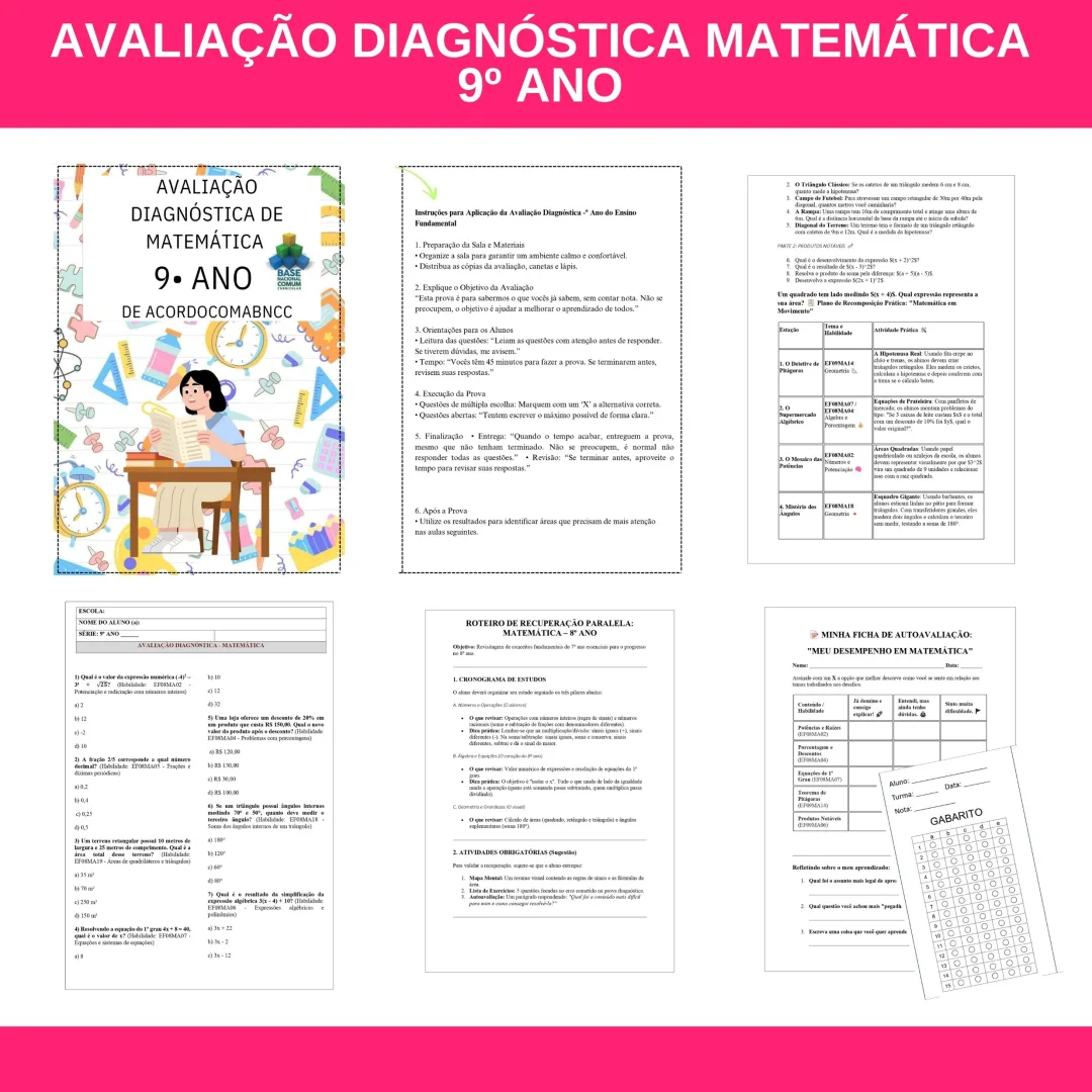 KIT ESTRATÉGICO DE MATEMÁTICA: AVALIAÇÃO DIAGNÓSTICA + RECOMPOSIÇÃO (9º ANO)