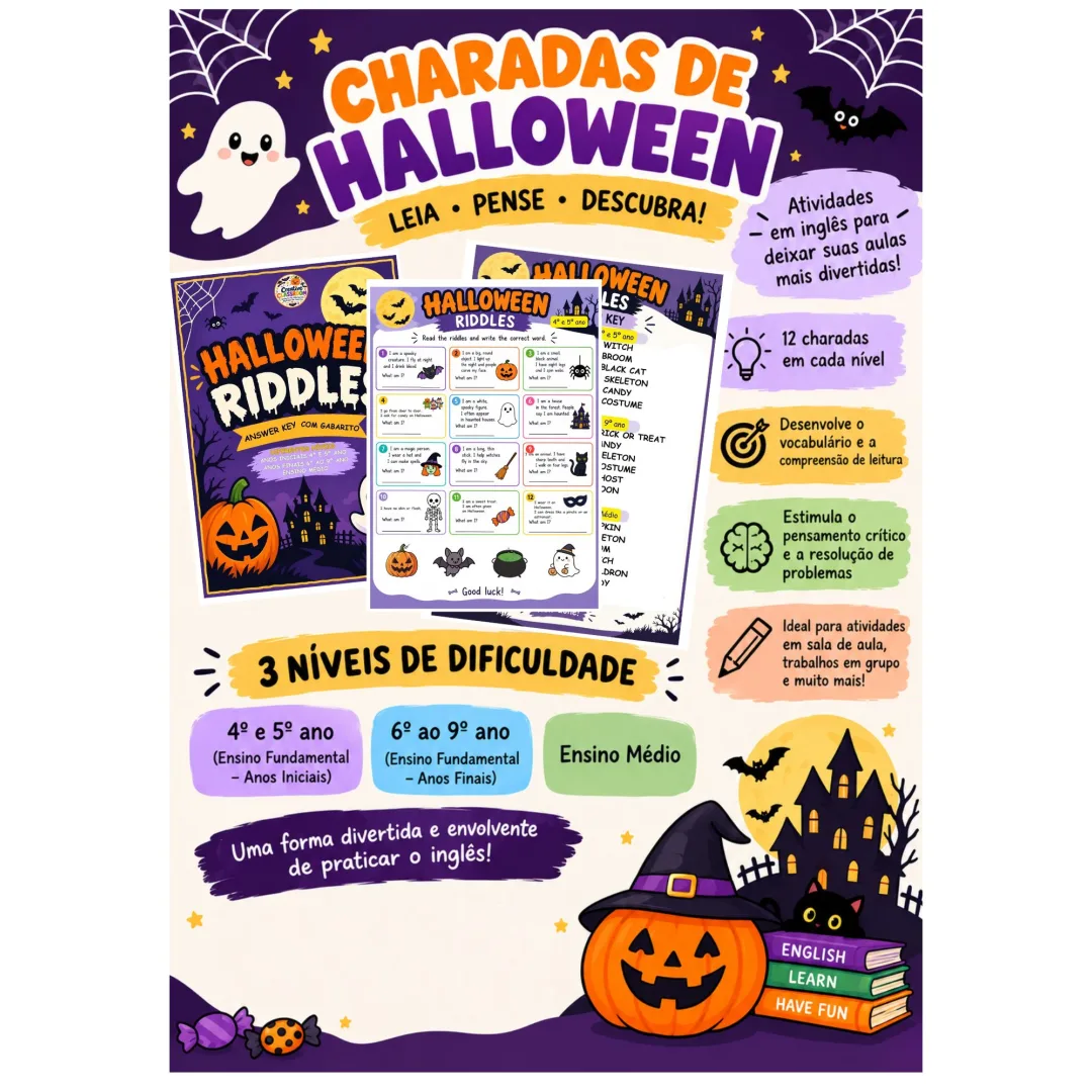 Kit Halloween Charadas Inglês 3 Níveis de Ensino fundamental e médio pdf