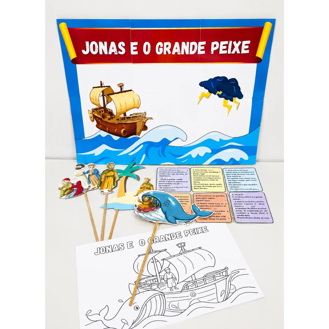 Kit Interativo para Contação de História Bíblica – Jonas e o Grande  Peixe