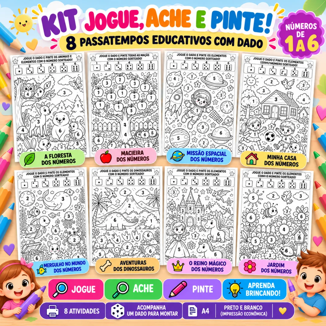 Jogo de números e pintura infantil em PDF