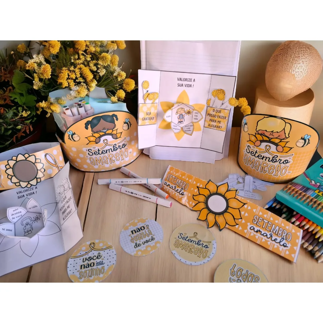 💛KIT LAPBOOK SETEMBRO AMARELO + BROCHE E COROA