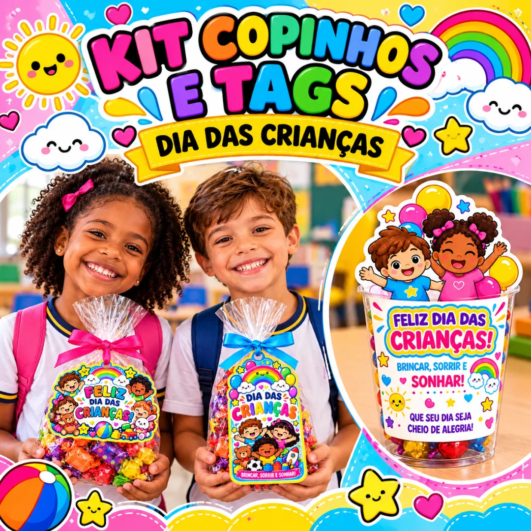 Kit Lembrancinha Dia das Crianças Educação Infantil – Copinhos e Tags Em PDF!