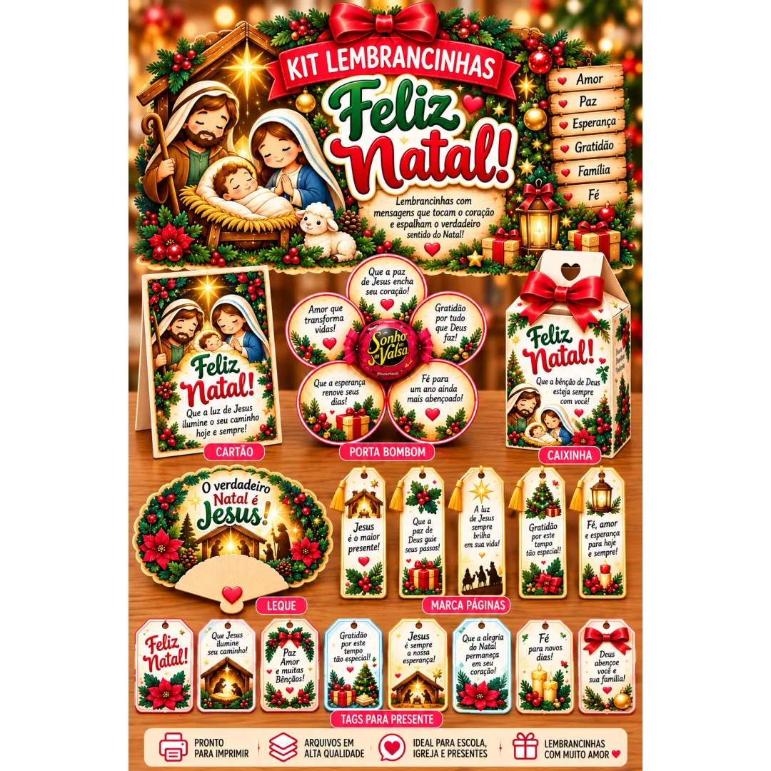 Kit Lembrancinhas e Painéis Natal Cristão Educação Infantil Fundamental PDF - 22 Páginas