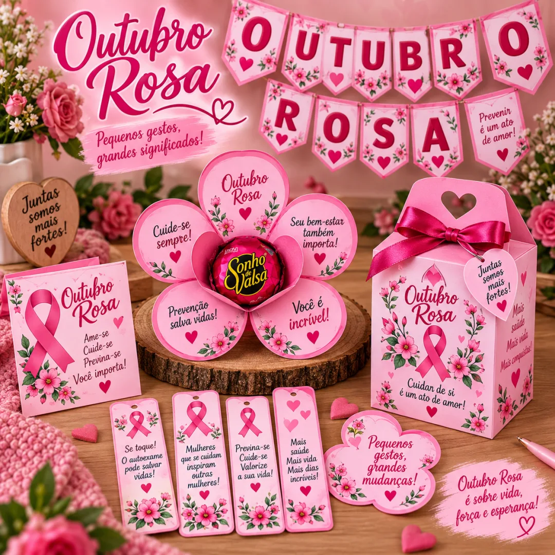 Kit Lembrancinhas Outubro Rosa Pdf - 5 Páginas Educação Infantil e Fundamental 