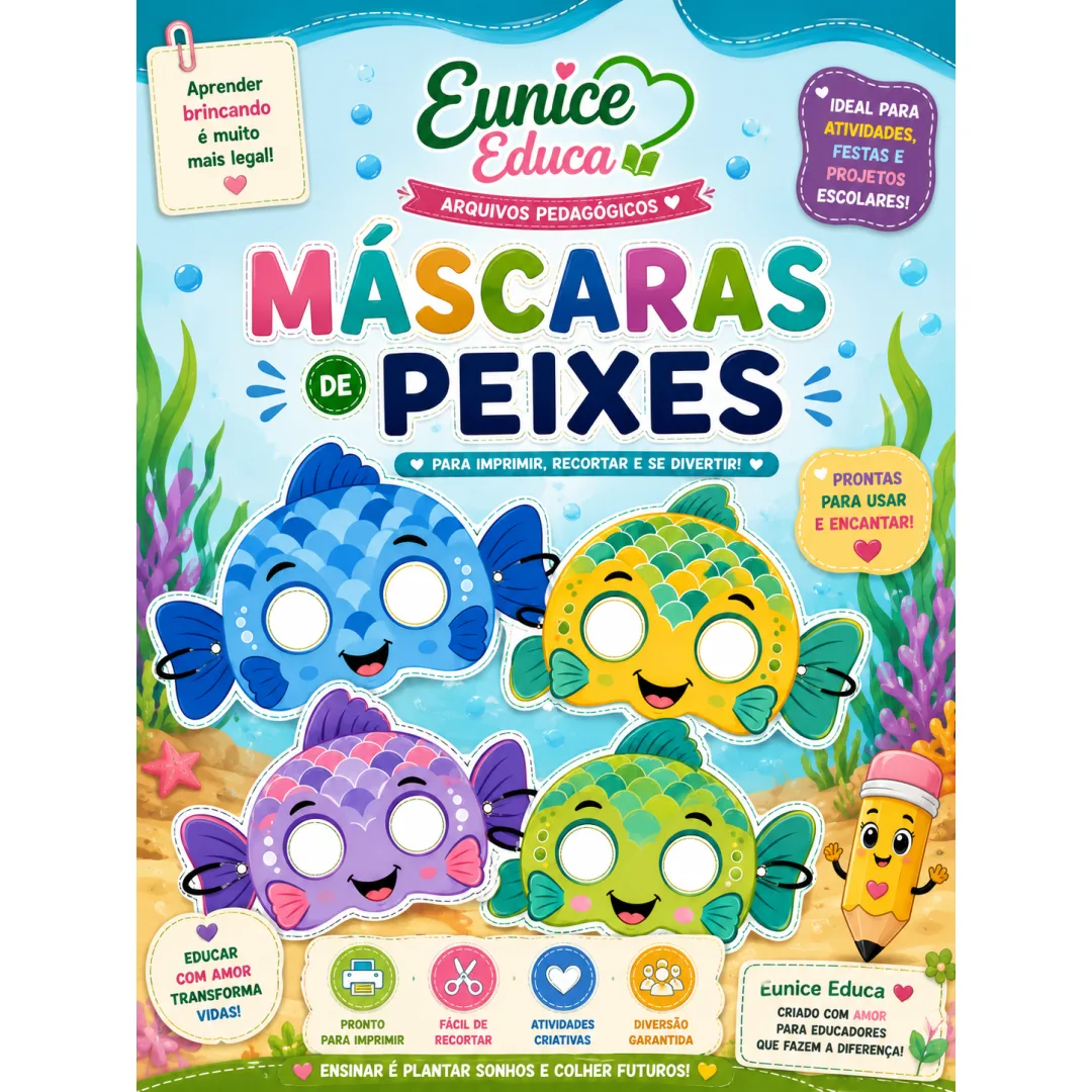 Kit Máscaras de Peixes – Arquivo Pedagógico para Imprimir | Eunice Educa.