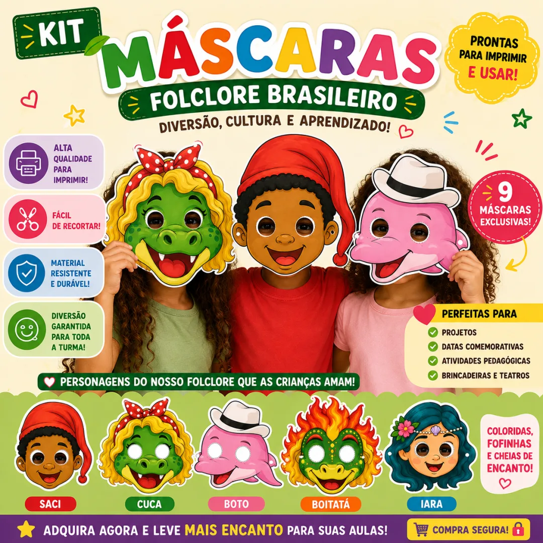 Kit Máscaras do Folclore Brasileiro