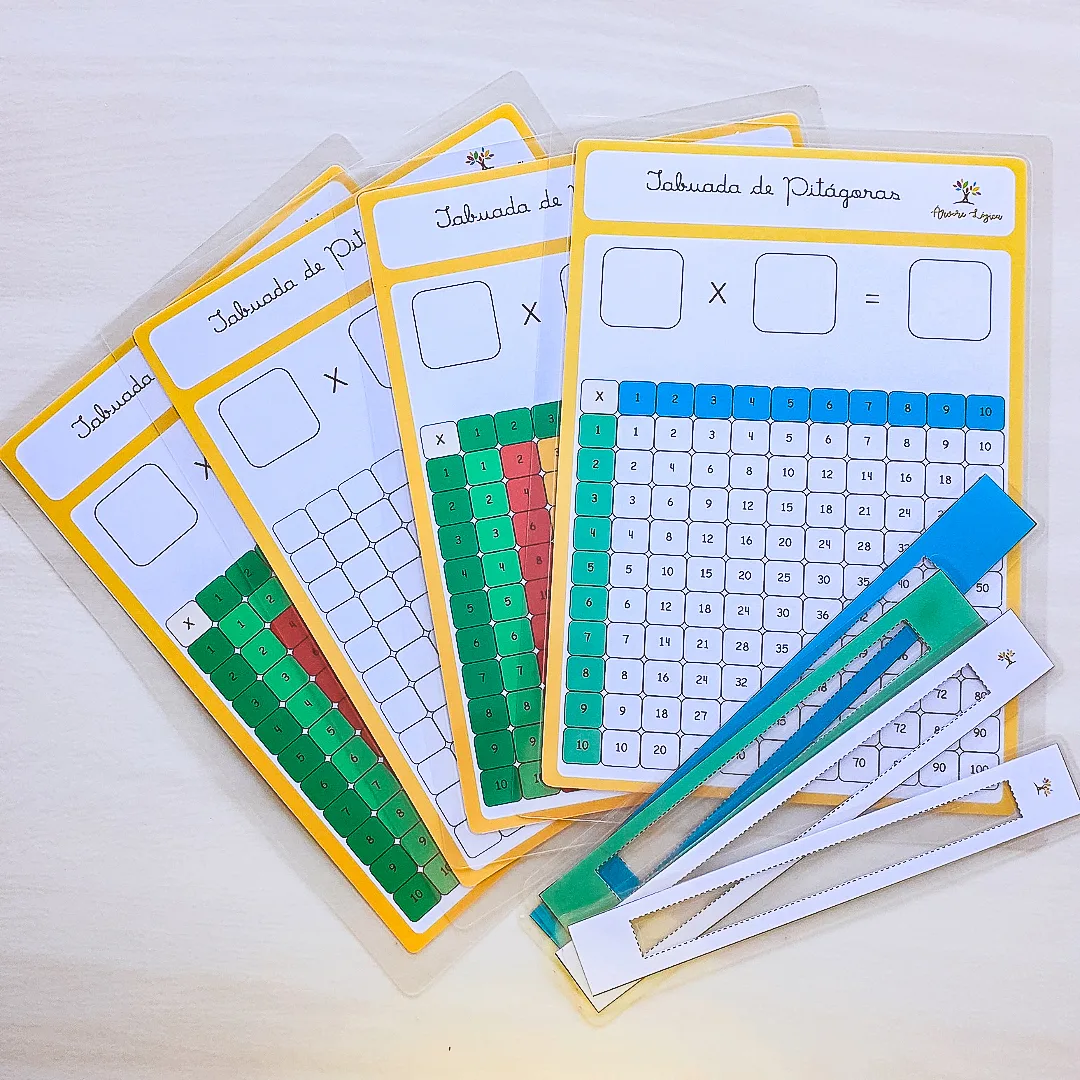 Kit Matemática 3 Jogos - Tabuada de Pitágoras, Fichas Escalonadas e Caça Numerais em PDF