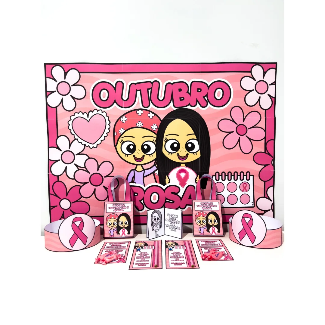  Kit Outubro Rosa Infantil – Painel, Lembrancinhas e Atividades  
