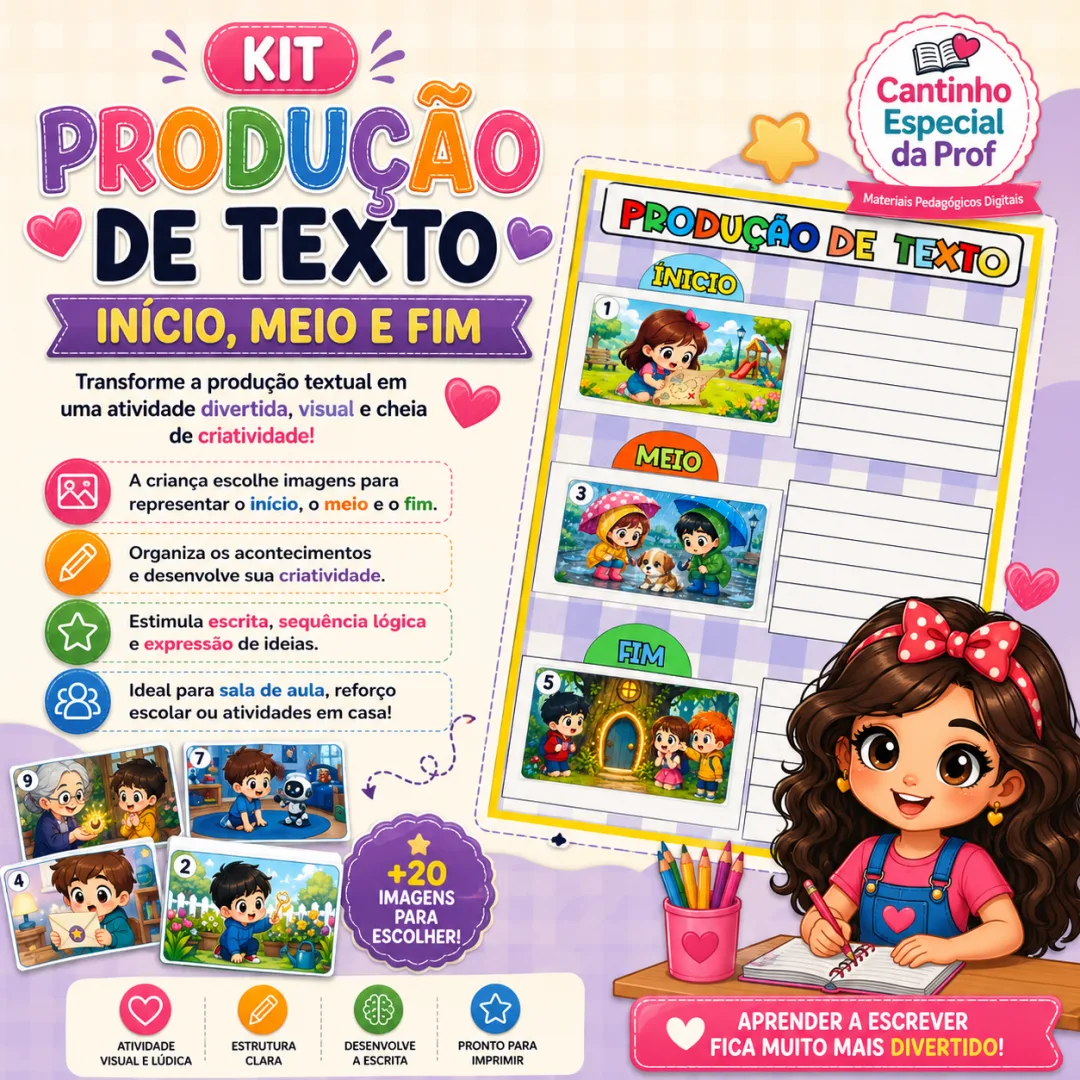 ✍️ Kit Produção de Texto — Início, Meio e Fim✍️
