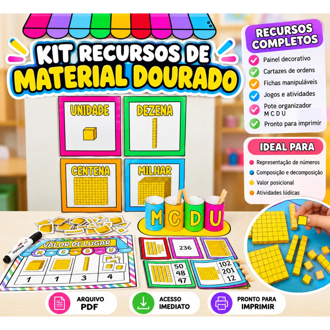 Kit Recursos de Material Dourado - Matemática - 1º e 2º ano - PDF