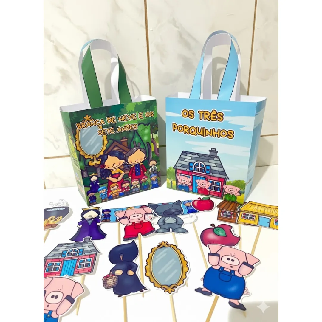 KIT SACOLAS TEATRAL: BRANCA DE NOVA / TRÊS PORQUINHOS