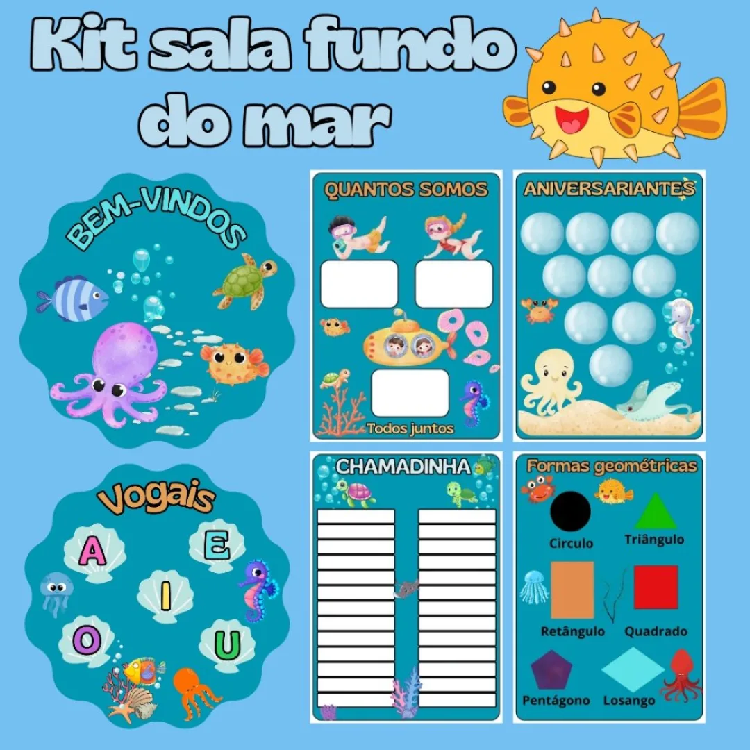 Kit Sala Fundo do Mar — Pronto para Imprimir