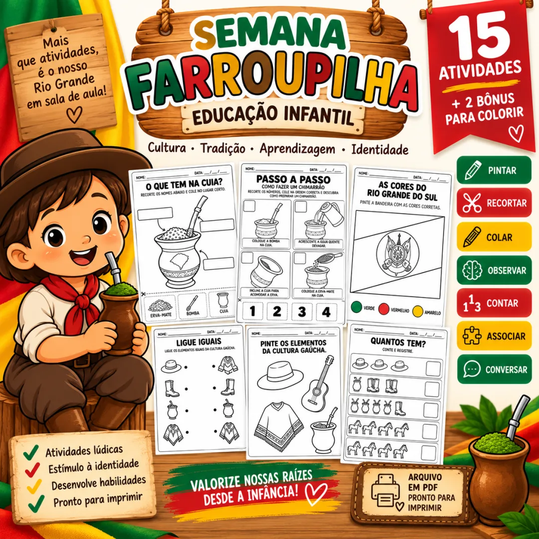 Kit Semana Farroupilha – Educação Infantil | 15 Atividades + 2 Bônus