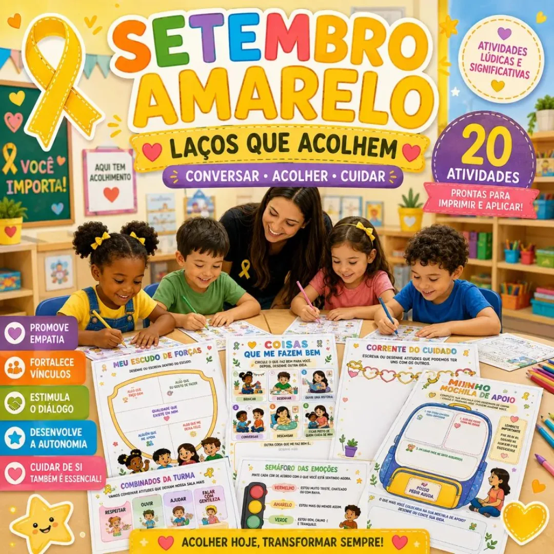 Kit Setembro Amarelo 20 Atividades Lúdicas para Imprimir 2026