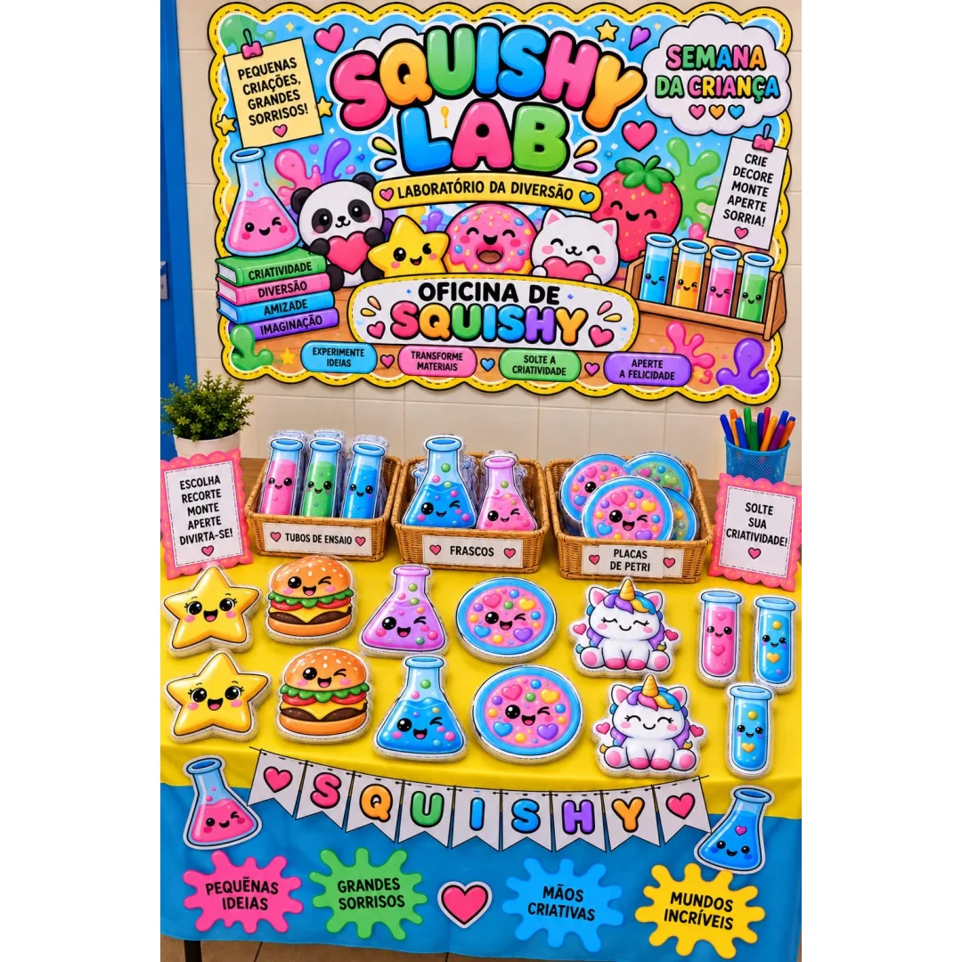 🧪💖 *KIT SQUISHY LAB – LABORATÓRIO DA DIVERSÃO -Oficina de squishy* ✨ 💰8,00 UMA PROPOSTA COMPLETA, CRIATIVA E SUPERDIV