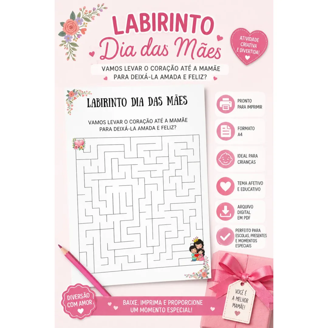 Labirinto Dia das Maes — Pronto para Imprimir