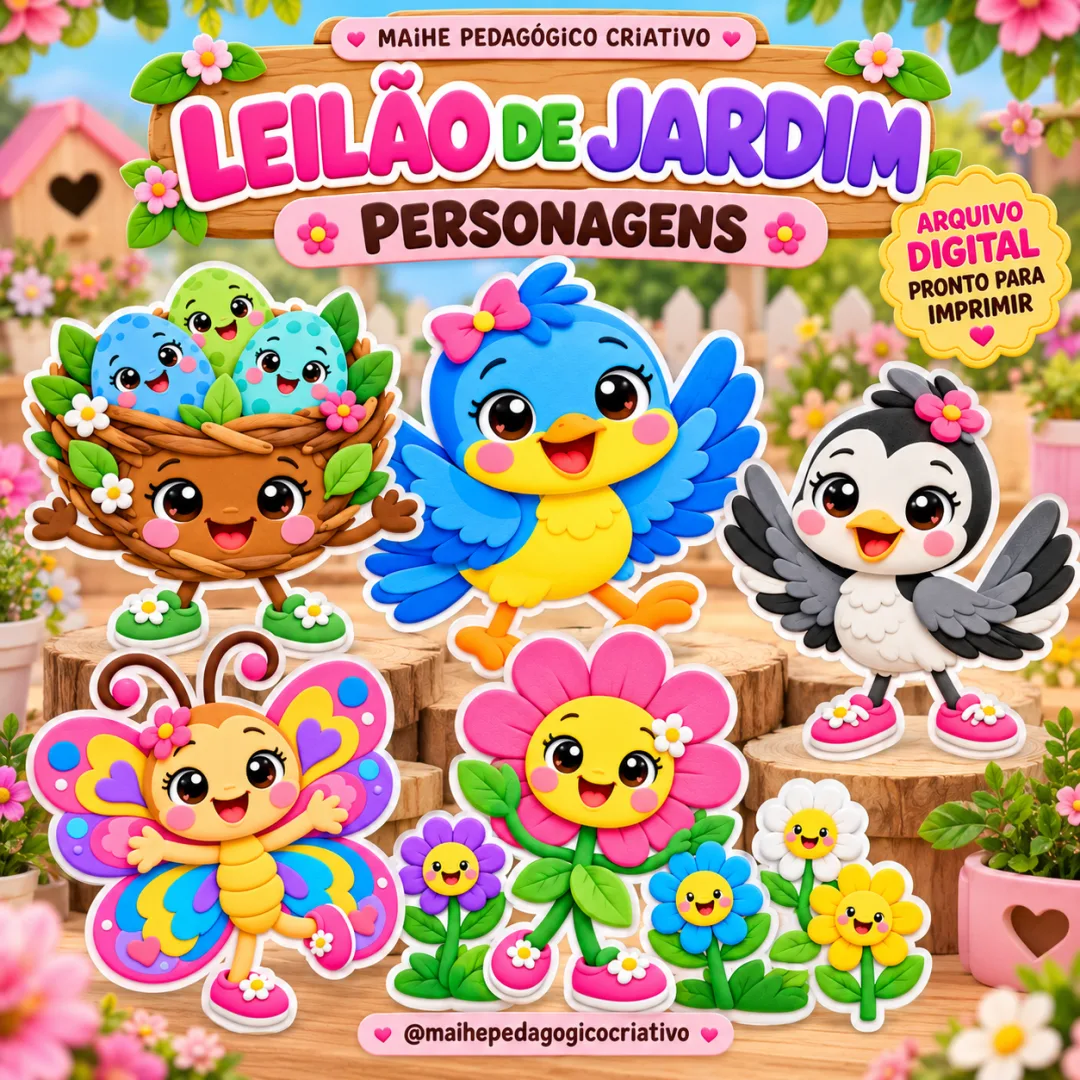 Leilão De Jardim — Personagens - 29 Ilustrações Para Imprimir - Educação Infantil - Arquivo Digital 