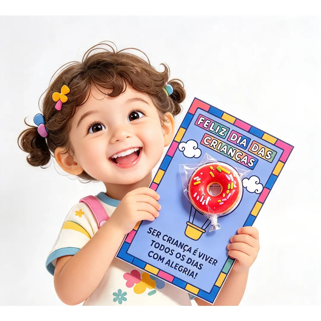 Lembrancinha Dia das Crianças — Cartão Balão com Doce Educação Infantil 