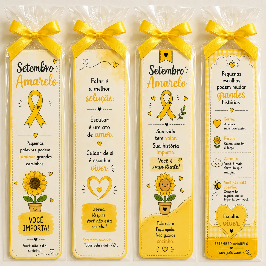 Lembrancinha setembro amarelo - marcadores de páginas 