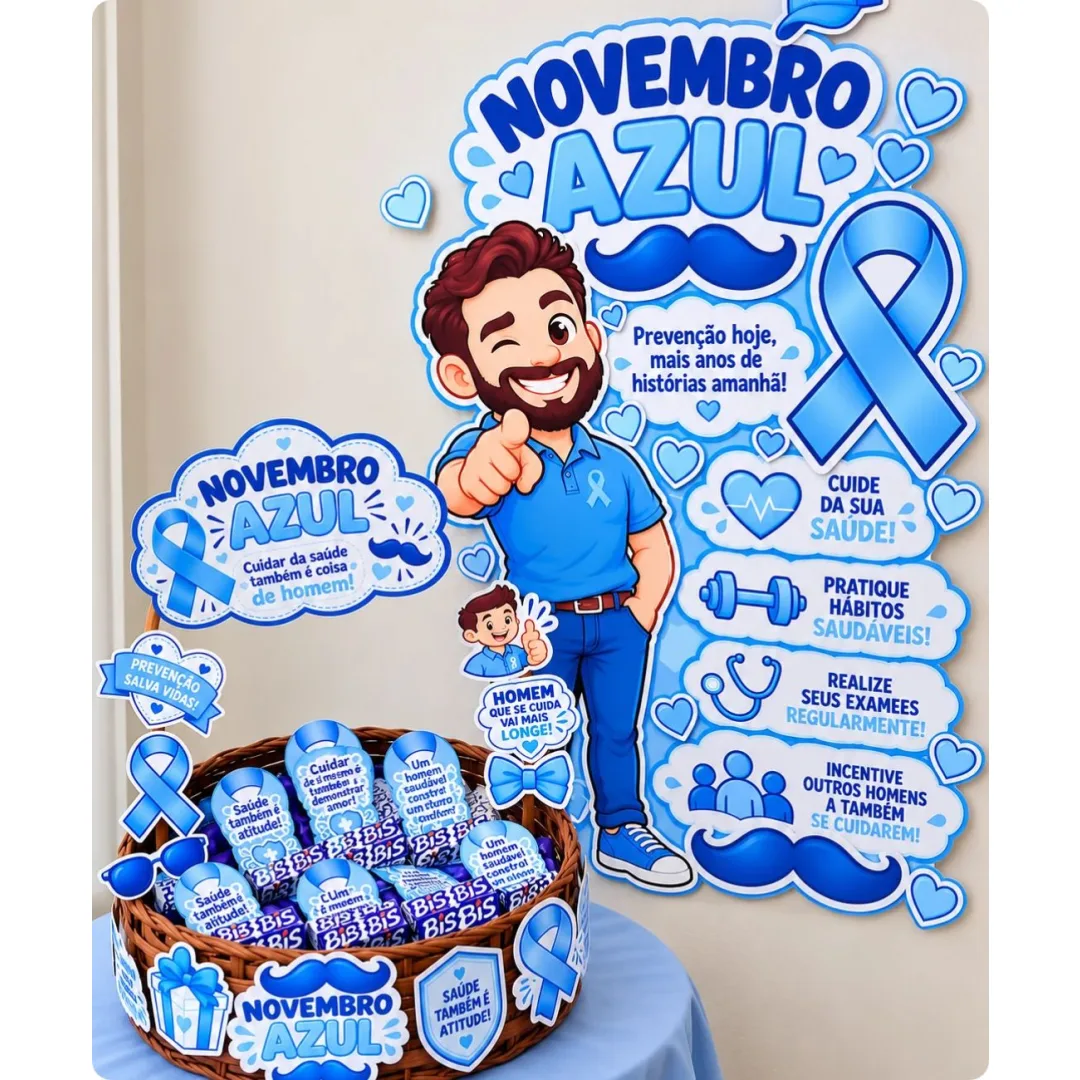 Lembrancinhas e Painel Novembro Azul - PDF para Imprimir