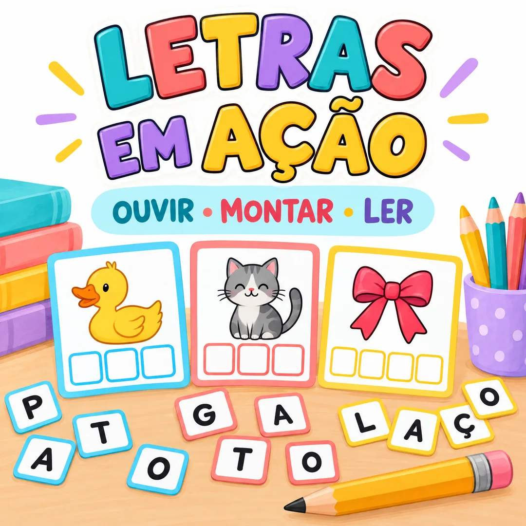 Letras em Ação — sons, letras móveis e leitura de palavras para alfabetização