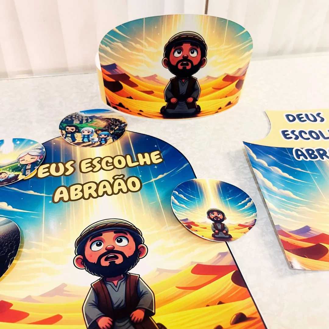 LUVA PEDAGÓGICA / HISTÓRIA NA LUVA + COROA + AVENTAL: DEUS ESCOLHEU ABRAÃO