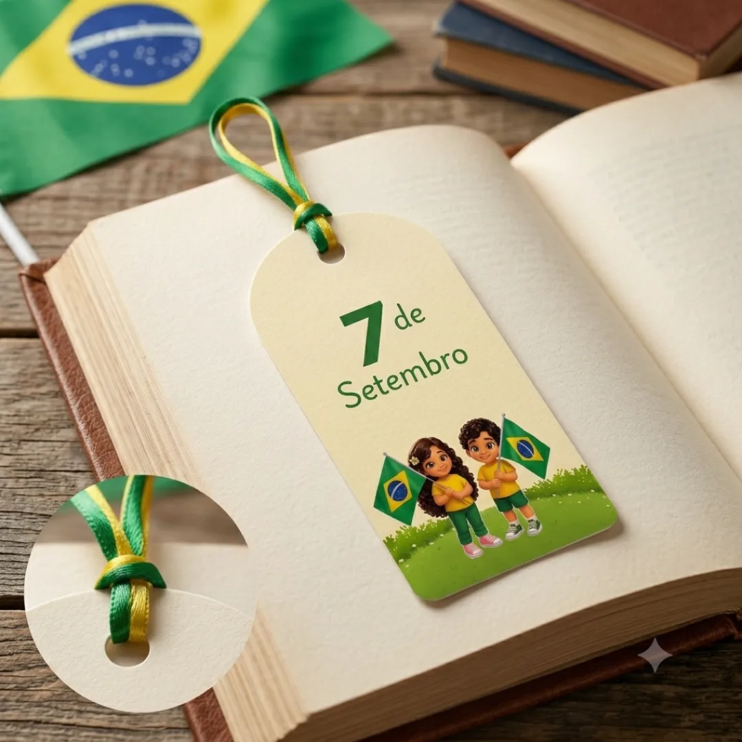 Marca página 7 de setembro modelo com cordão. PDF 4 por folha 