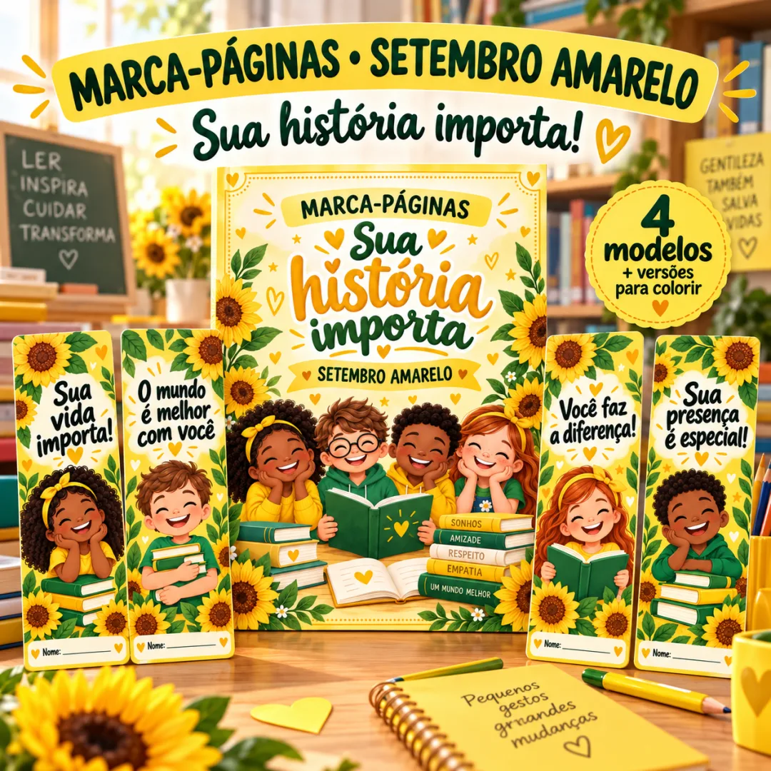 Marca-Páginas Setembro Amarelo em PDF – 1º ano ao 9º ano EFII
