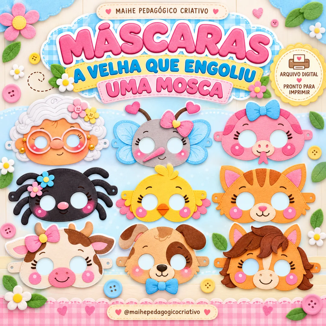 Máscaras A Velha Que Engoliu Uma Mosca - Kit - Educação Infantil - Arquivo Digital
