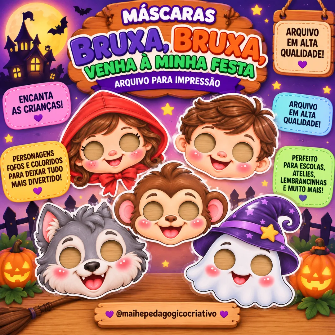 Máscaras Bruxa Bruxa Venha à Minha Festa - Educação Infantil - Arquivo Digital - Lembrancinha 