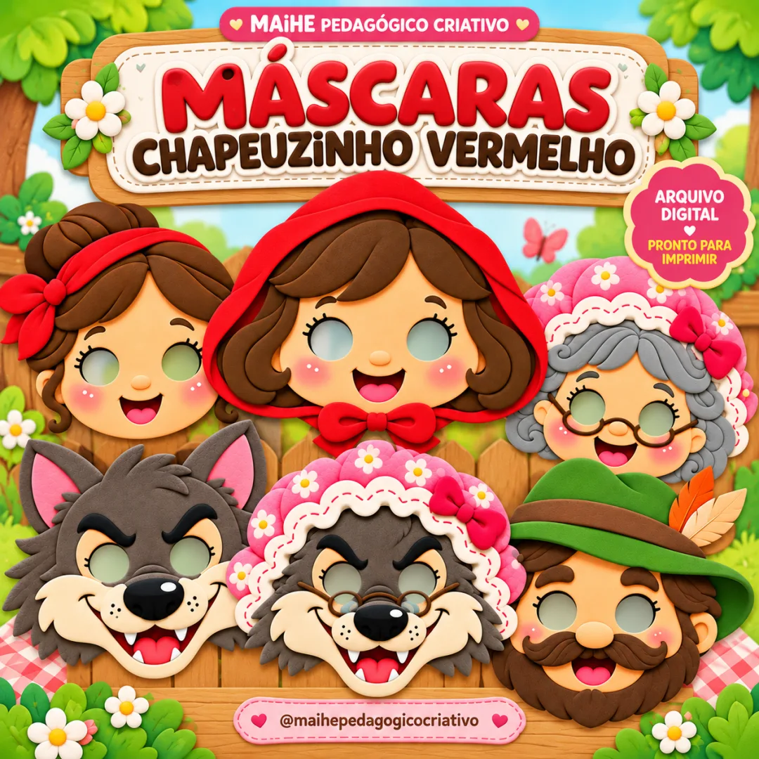 Máscaras Chapeuzinho Vermelho - Kit - Educação Infantil - Arquivo Digital