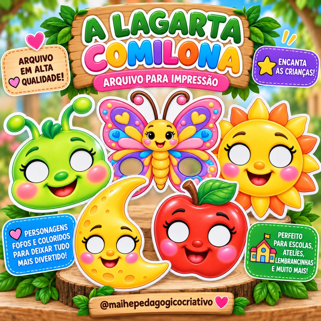 A Lagarta Comilona - Máscaras - Educação Infantil - Arquivo Digital - Lembrancinhas