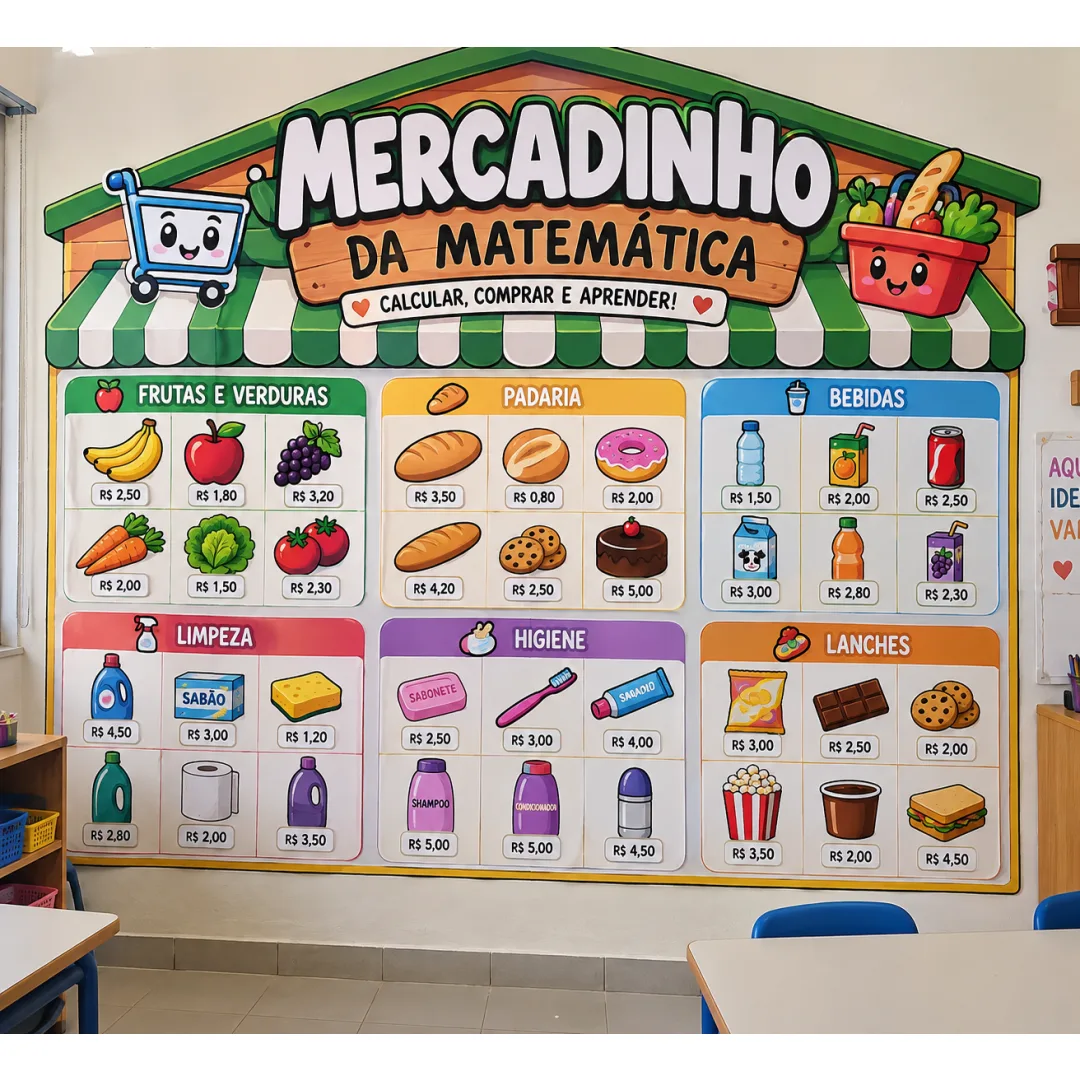 Mercadinho da Matemática – Painel + 36 Situações-Problema + Dinheiro para Recortar em PDF