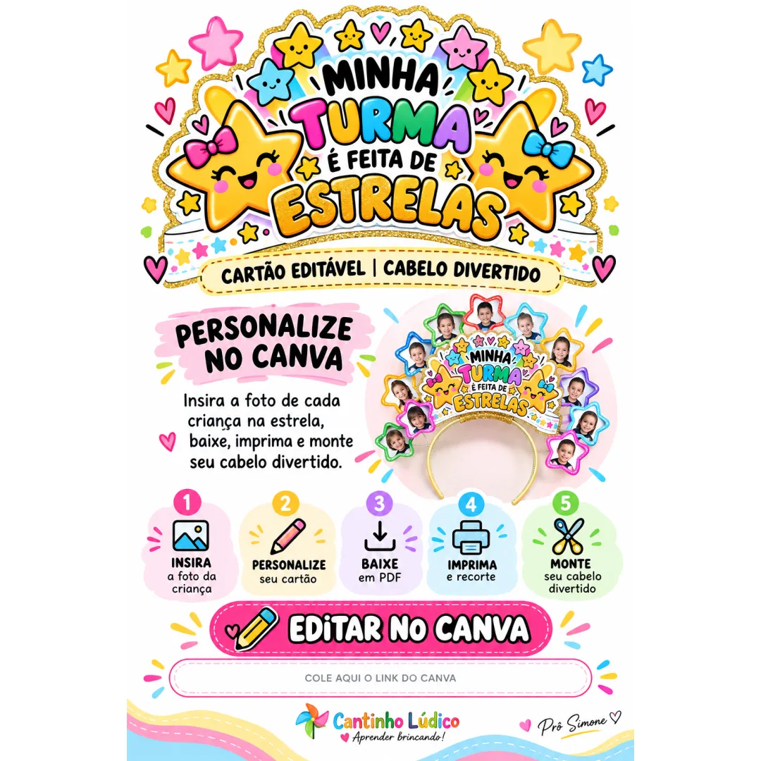 Semana da Criança Cabelo Divertido Estrela com Foto Editável no Canva Educação Infantil 