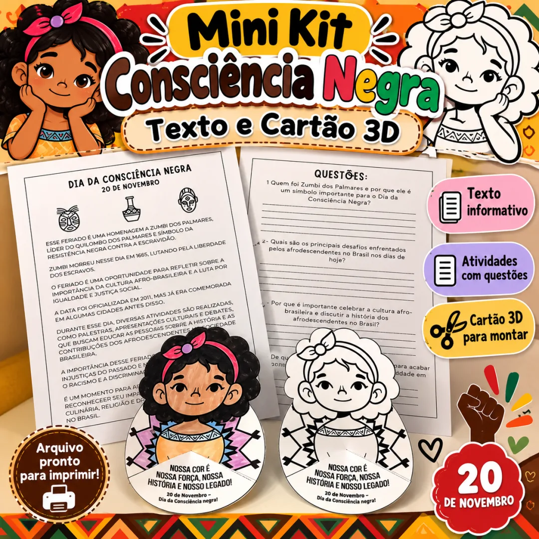 Mini Kit Consciência Negra 3º Ao 5º Ano – Texto e Cartão 3D em PDF
