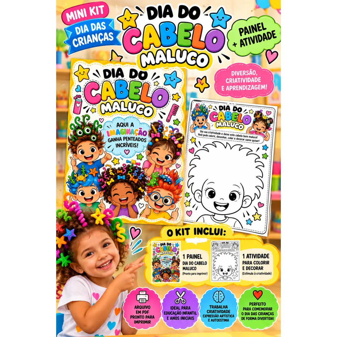 Mini Kit Dia do Cabelo Maluco - Dia das Crianças em PDF
