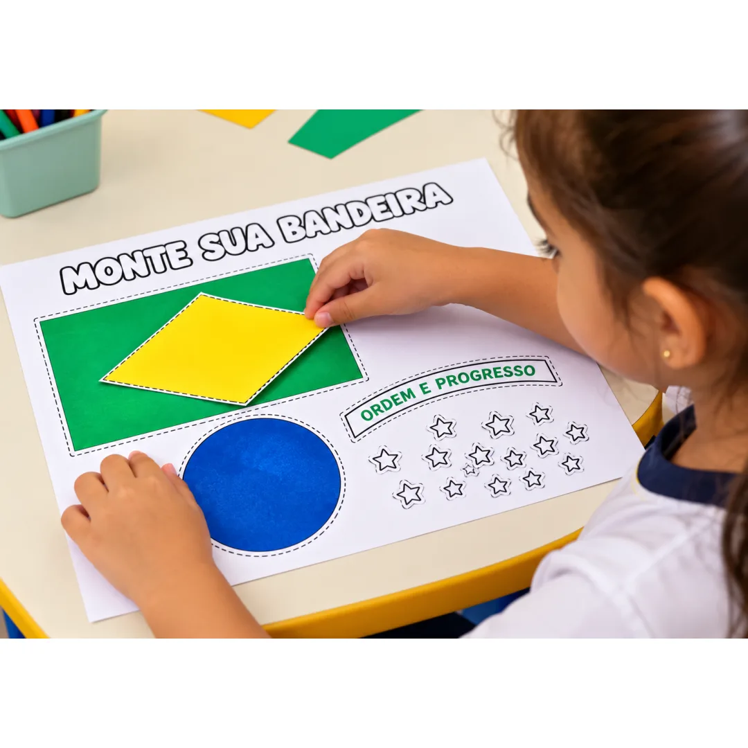 Mini Livrinho Dia da Bandeira do Brasil — Atividades Lúdicas de Pintura, Recorte e Colagem em PDF