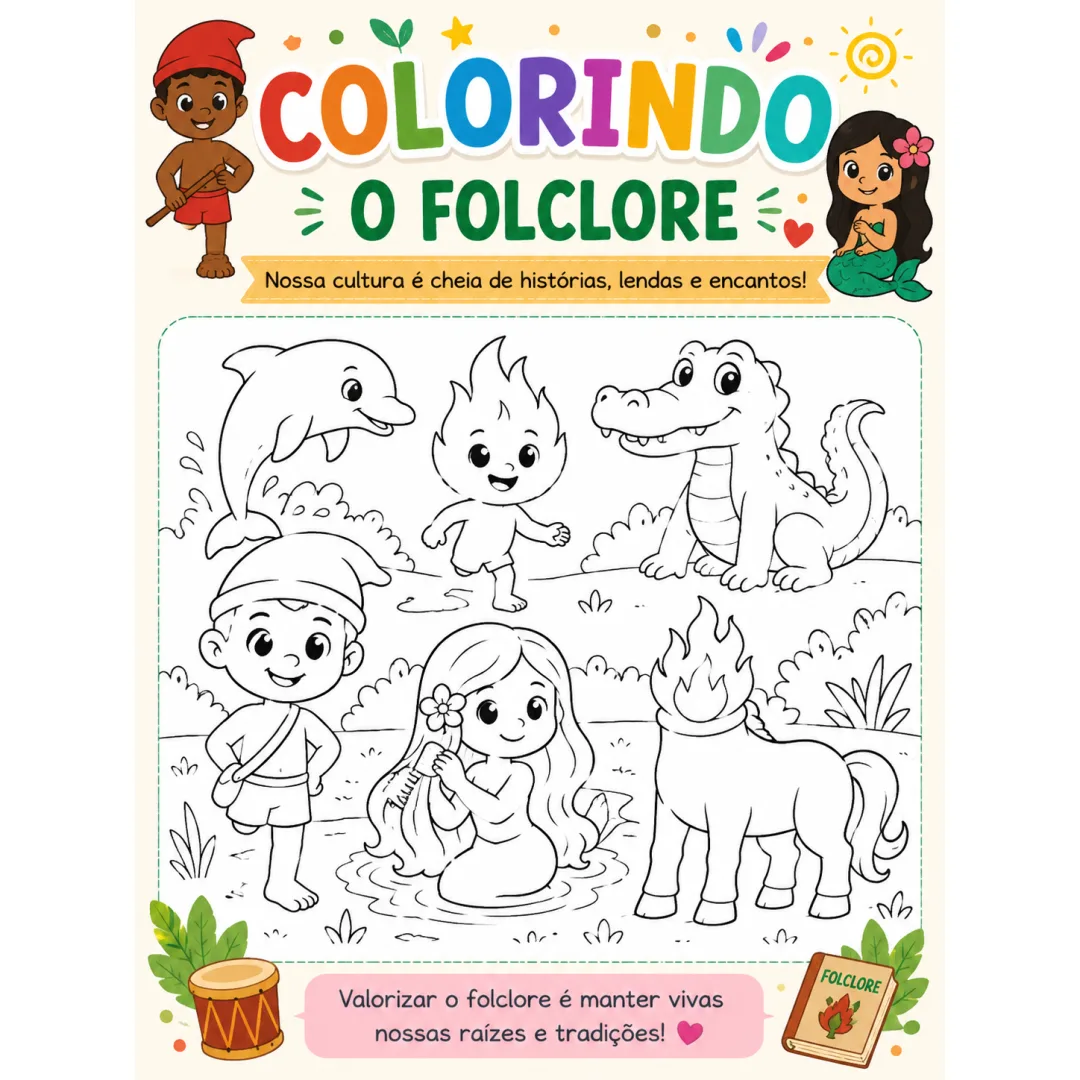 Mini livro colorido o folclore 