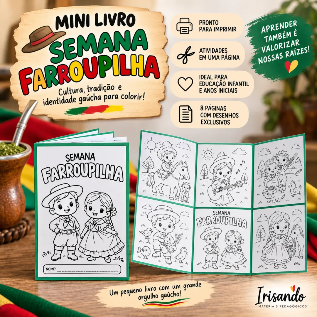 MINI LIVRO SEMANA FARROUPILHA — CULTURA GAÚCHA PARA COLORIR!