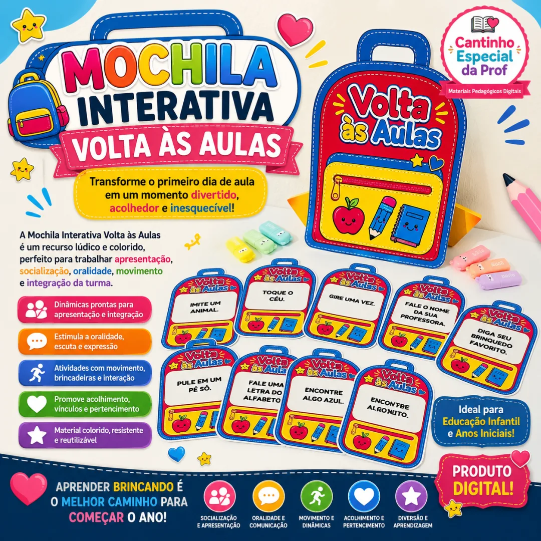 🎒✨ MOCHILA INTERATIVA VOLTA ÀS AULAS ✨🎒