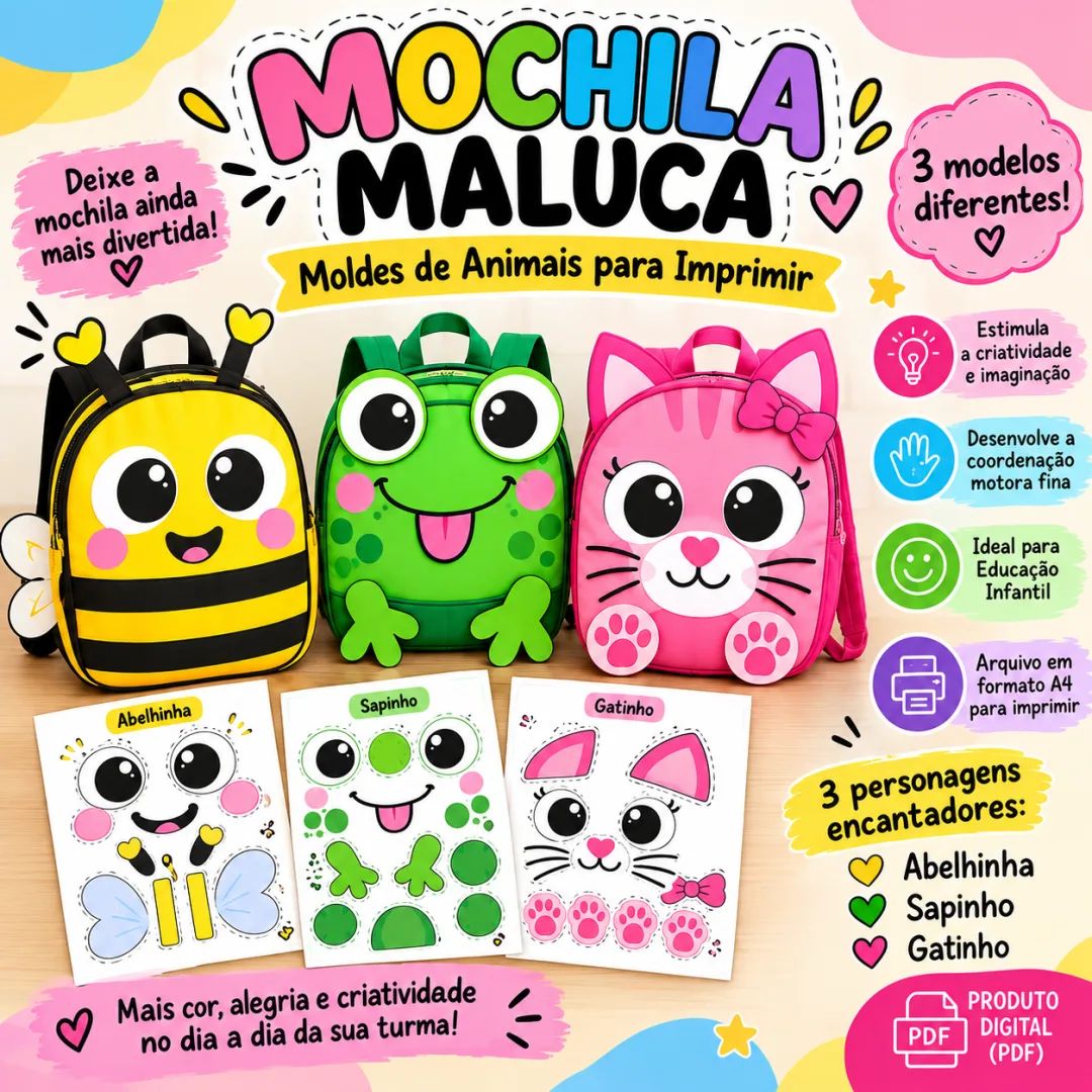 Mochila Maluca – Moldes de Animais para Imprimir Educação Infantil
