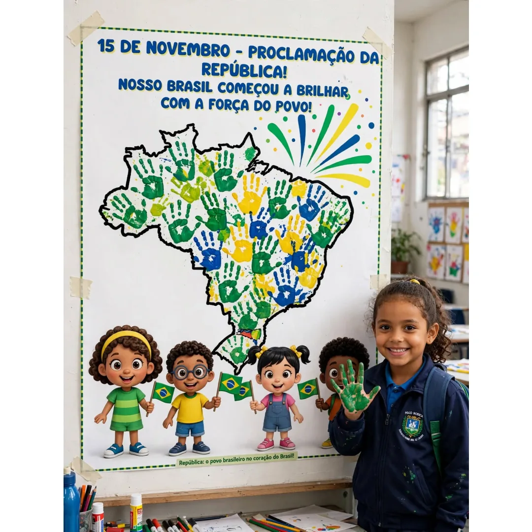 Mural Proclamação da República 15 de Novembro - Atividade Coletiva Mapa do Brasil com Mãozinhas em PDF