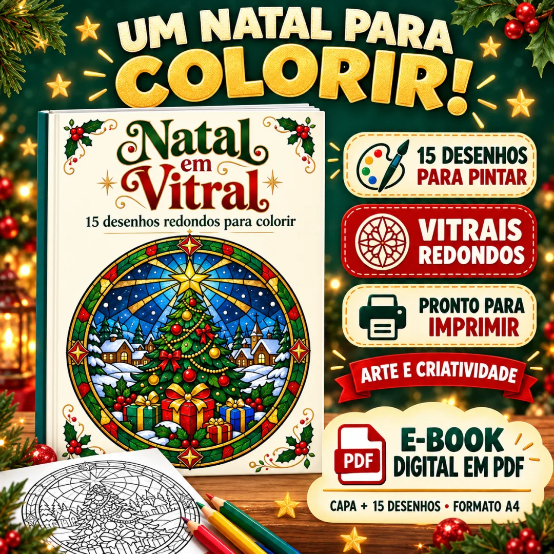 Natal em Vitral Atividades para Colorir na Educação Infantil em PDF