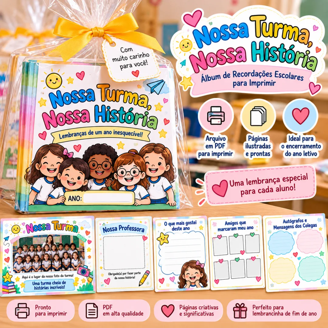 Lembrancinha de Fim de Ano Escolar para Imprimir Álbum de Recordações da Turma - Nossa Turma, Nossa História —