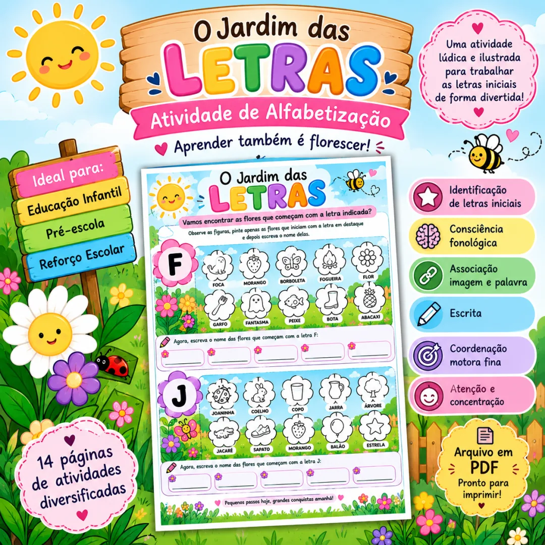 O Jardim das Letras – Atividade de Alfabetização em PDF 