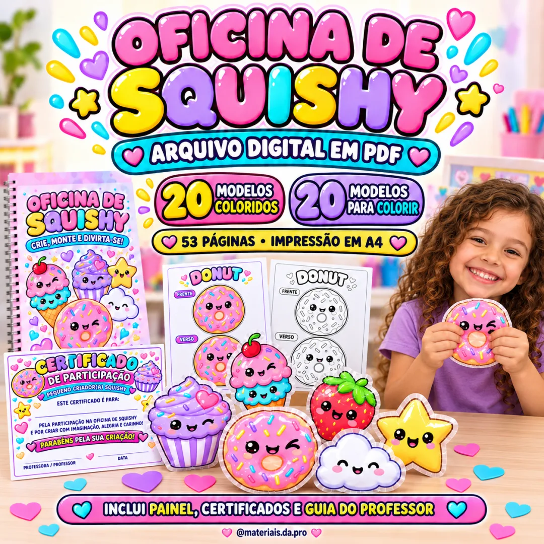 Oficina de Squishy de Papel — Kit com 20 Modelos Coloridos e para Colorir